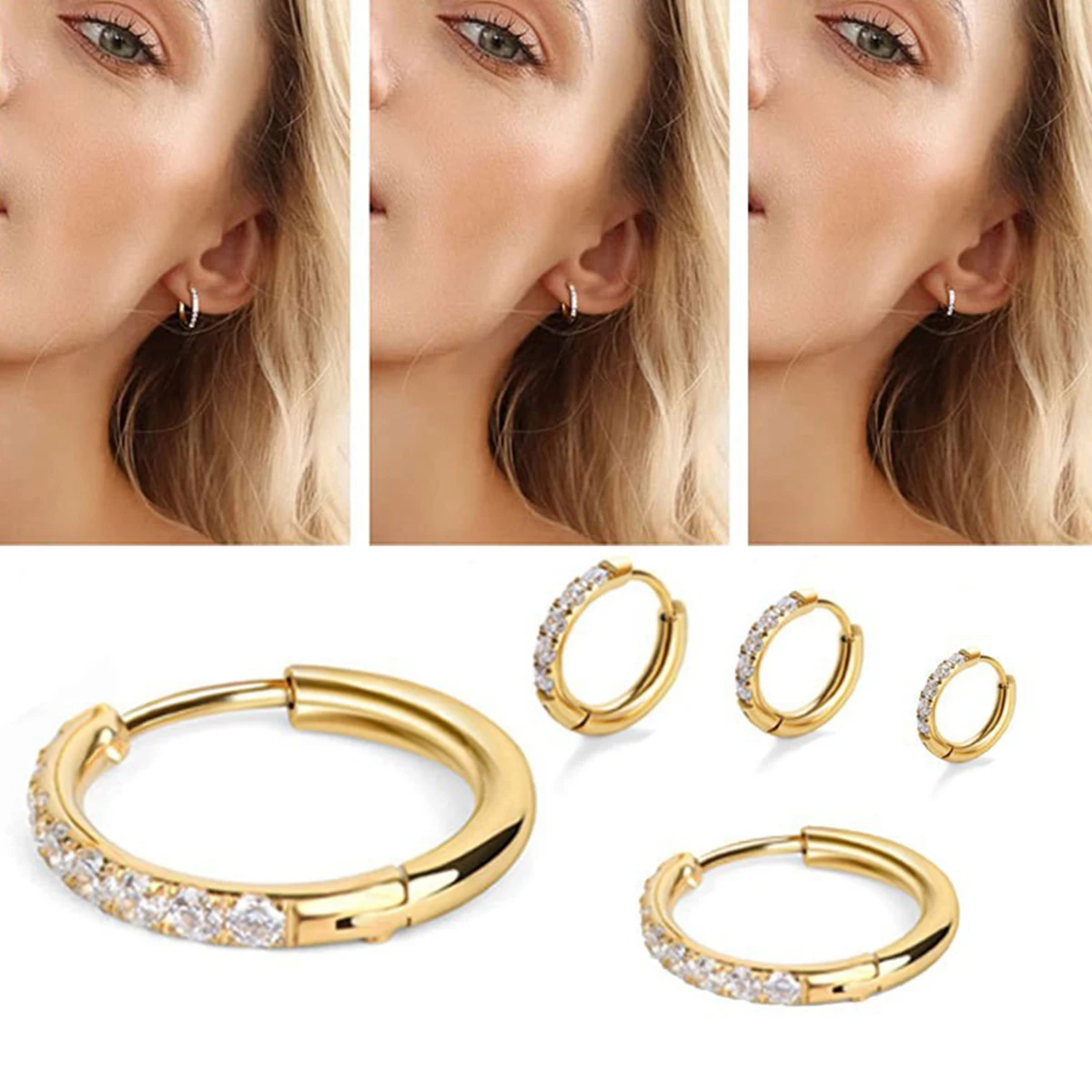 Conch Earring Hoop - 2Pcs Stainless Steel Cz Hoop Earrings