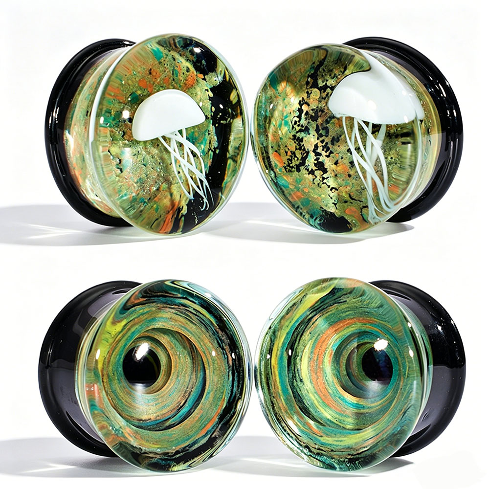 Body Jewelry Quality - Pair Quality Glass Vortex Ear Plugs