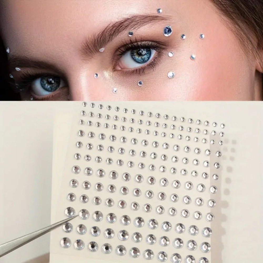Body Jewelry Piercing - 165pcs Self-Adhesive Rhinestone Stickers, White Round