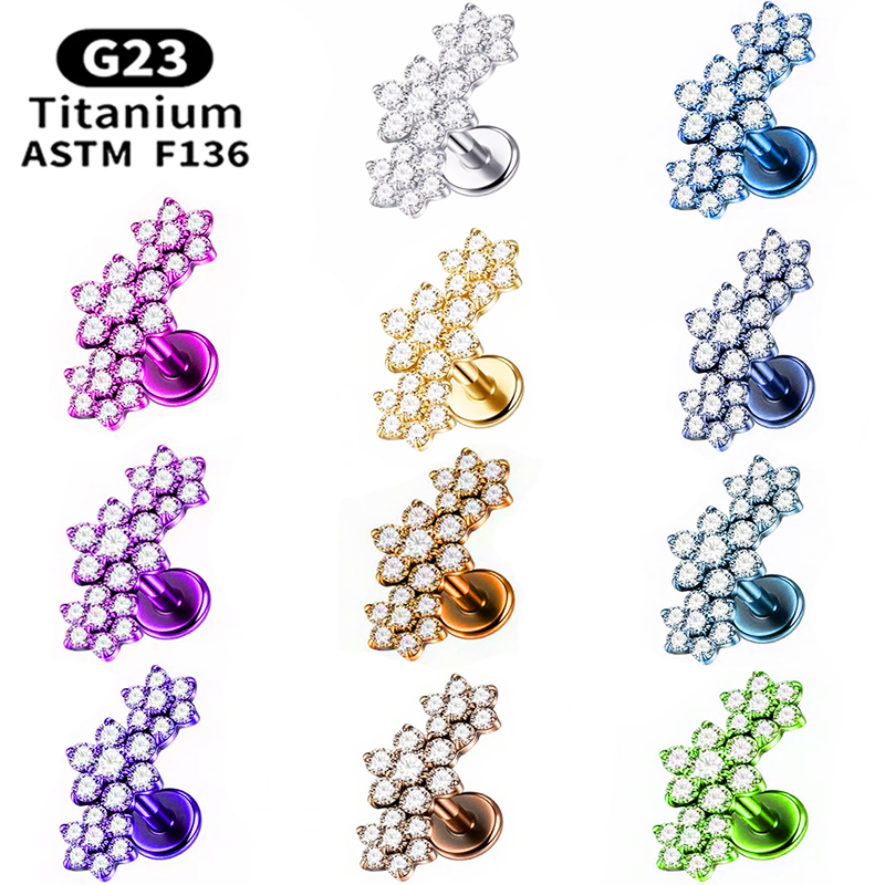 Cluster Stud Ear - 1PC G23 Titanium Three Flower Cluster