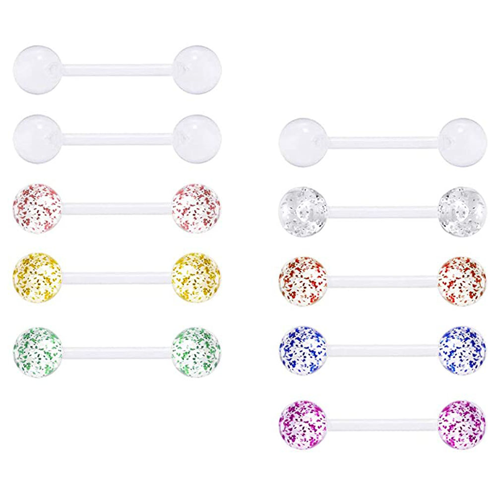 Tongue Barbell Straight - 10pcs Clear Tongue Rings Plastic Nipple