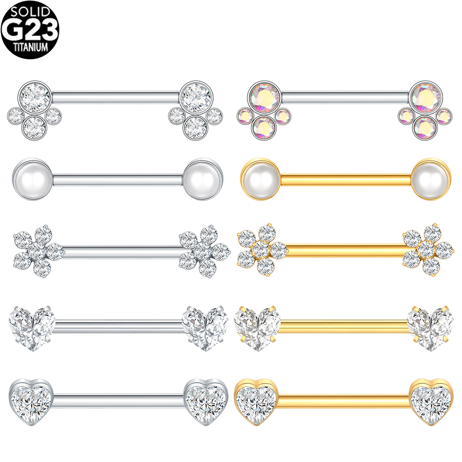 Tongue Barbell Straight - 1/5Pcs Titanium Heart Nipple Piercing 14G