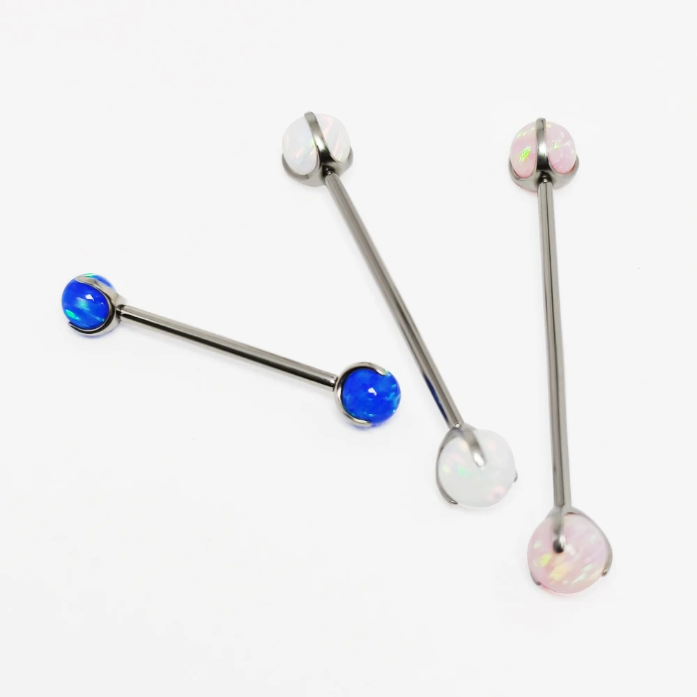 Tongue Barbell Straight - G23 Titanium opal Barbell Balls Ring