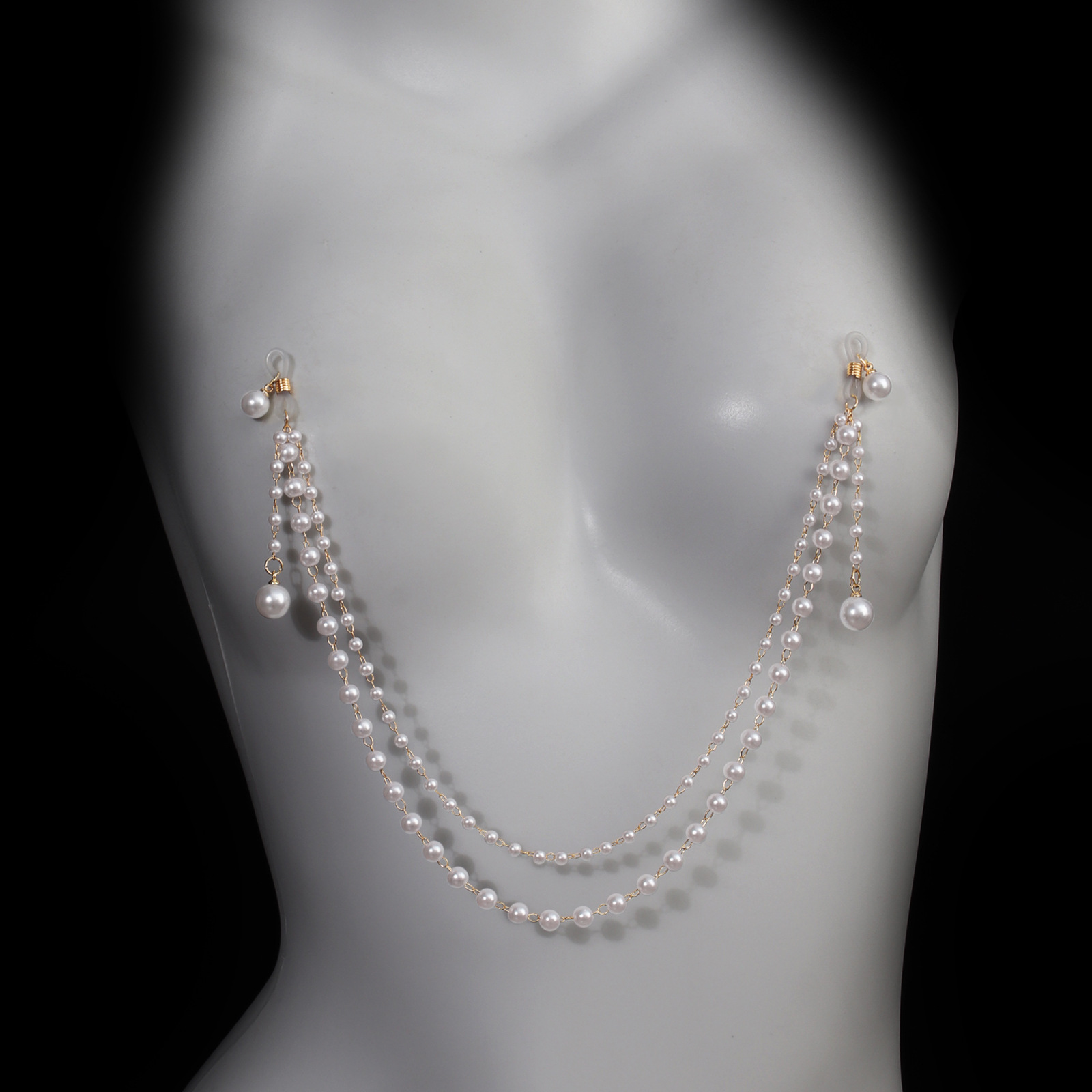 Body Jewelry Nipple Chain - Sexy Non Piercing Pearl Nipple Bra