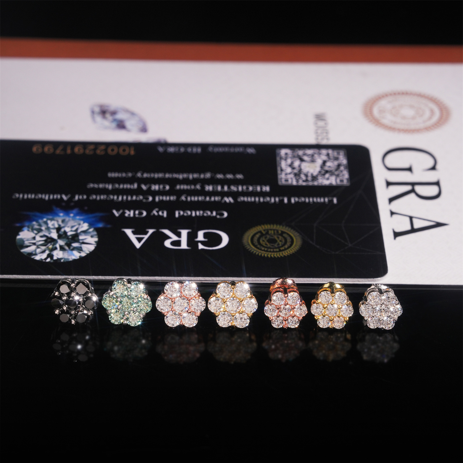 Cluster Stud Ear - 925 Silver Multi-Color Moissanite Flower Cluster