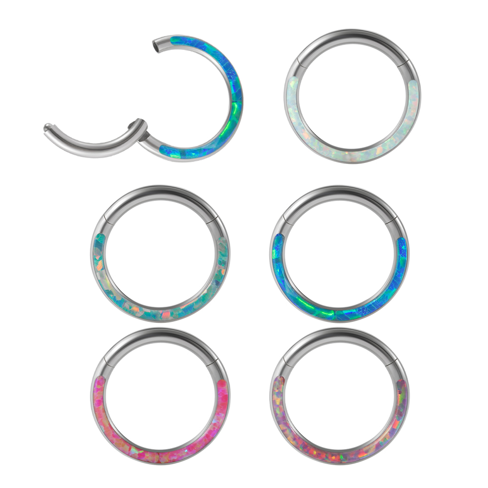 Body Jewelry Quality - 1PC Surgical Steel Opal Hinged Clicker