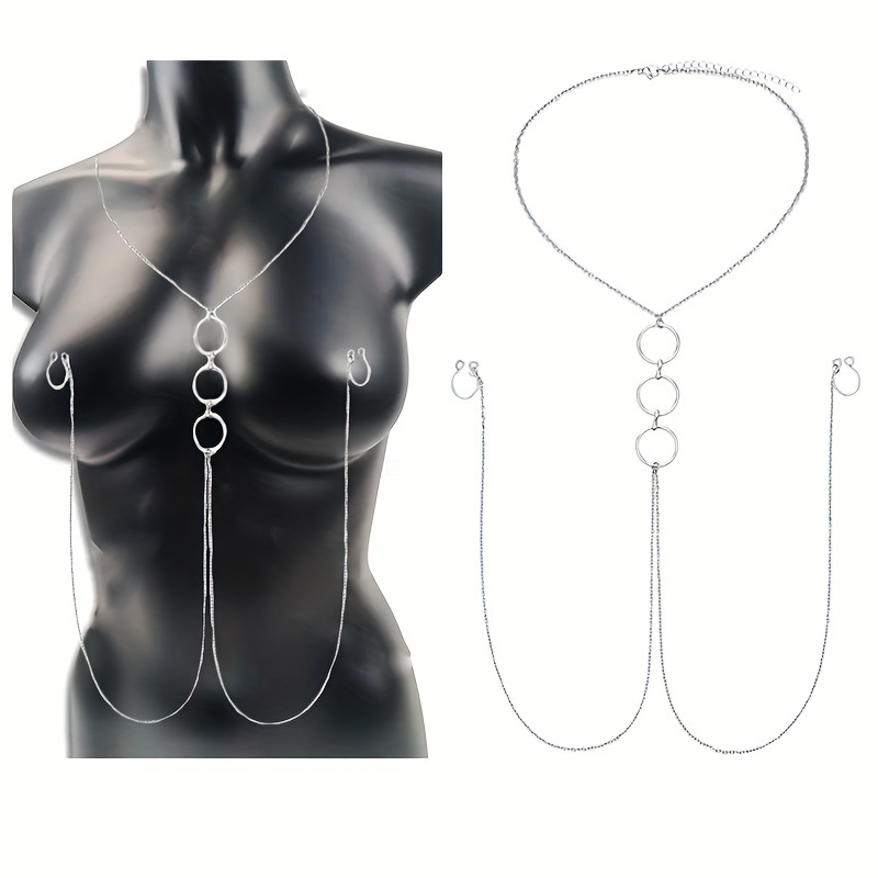 Body Jewelry Nipple Chain - A Silvery Stainless Steel Body Chain