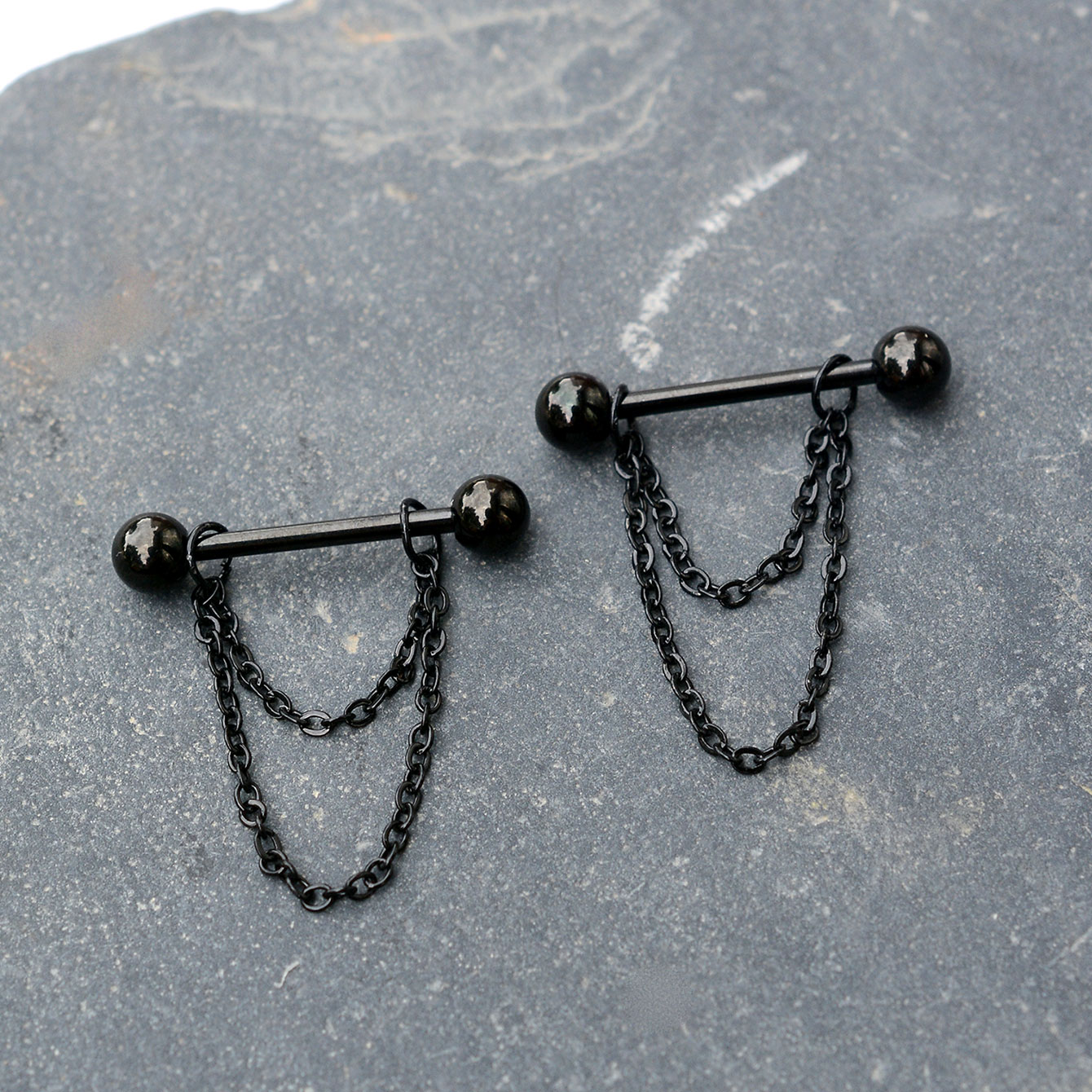 Body Jewelry Nipple Chain - 14G Black Punk Nipple Piercings Barbell