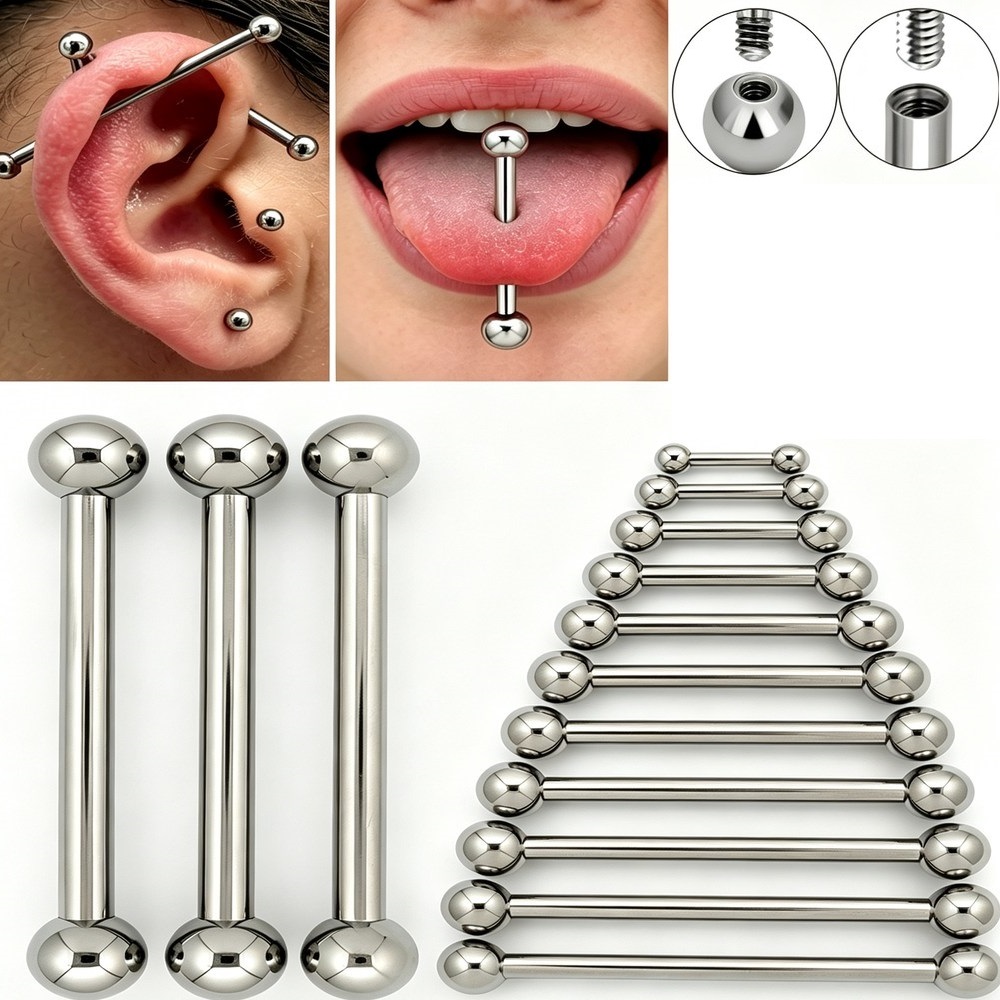 Tongue Barbell Straight - 14G 16G G23 Titanium Straight Barbell