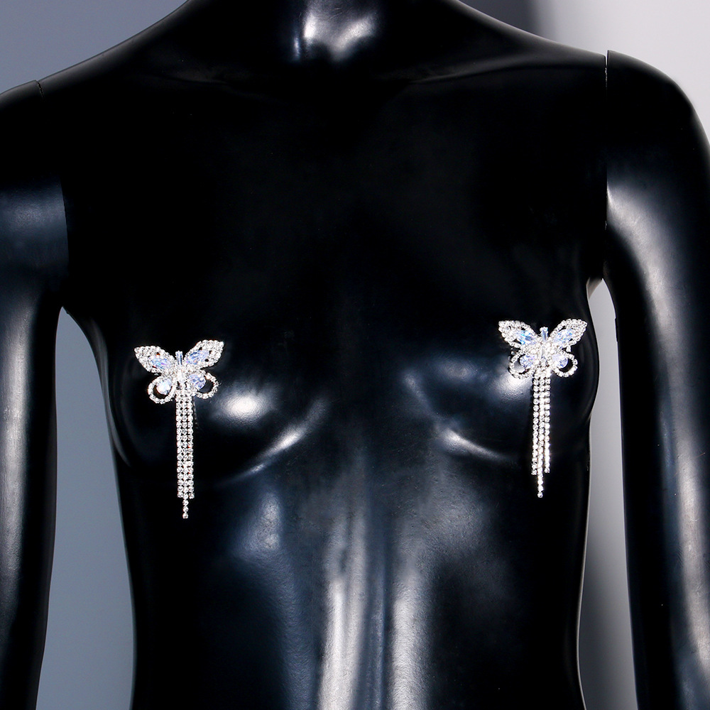 Sexy Rhinestone Butterfly Tass - Body Jewelry Nipple Chain recension och pris