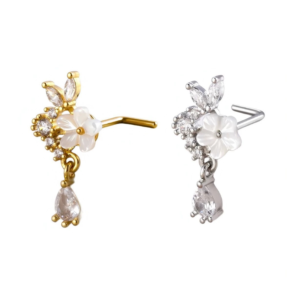 Gold Flower Nose Ring with Dan - Body Jewelry Surgical Steel recension och pris
