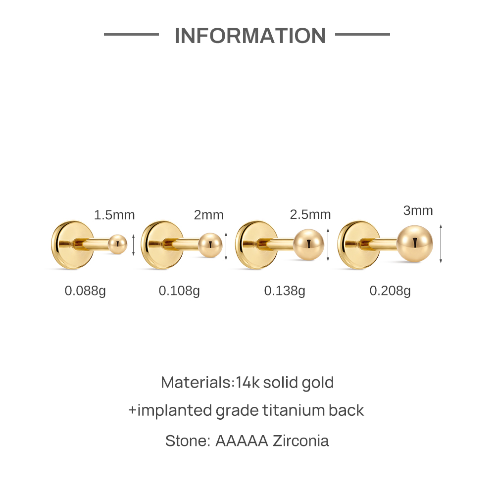 Aide 14K Solid Gold Smooth Bal - Body Jewelry Hypoallergenic recension och pris