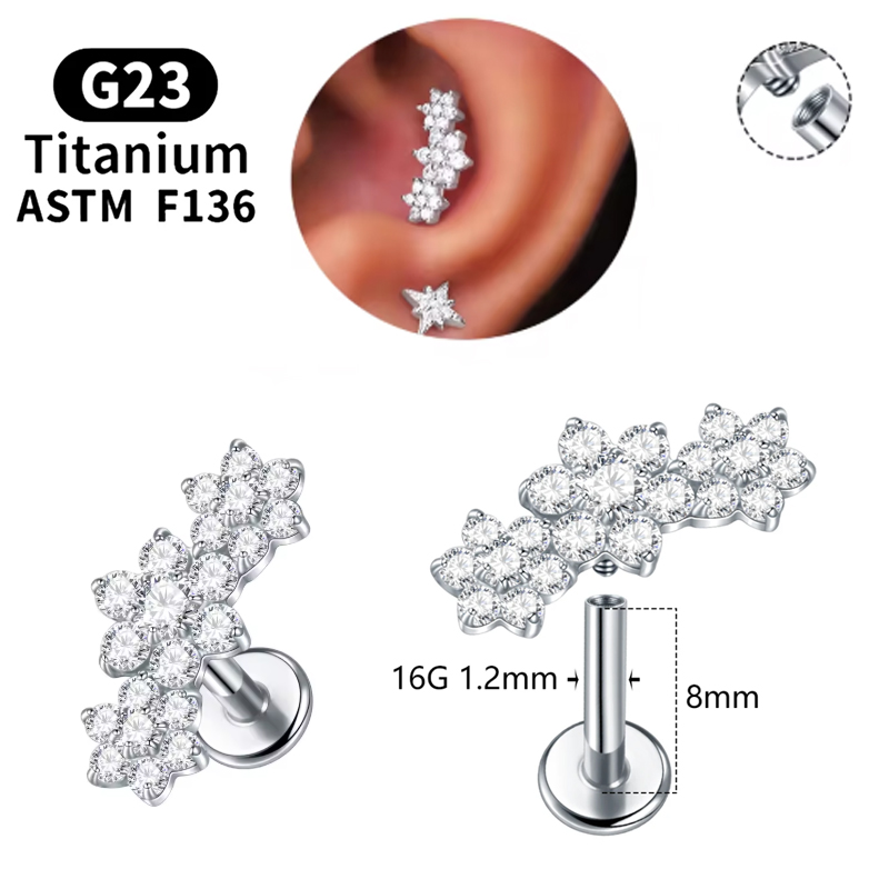 1PC G23 Titanium Three Flower  - Cluster Stud Ear recension och pris