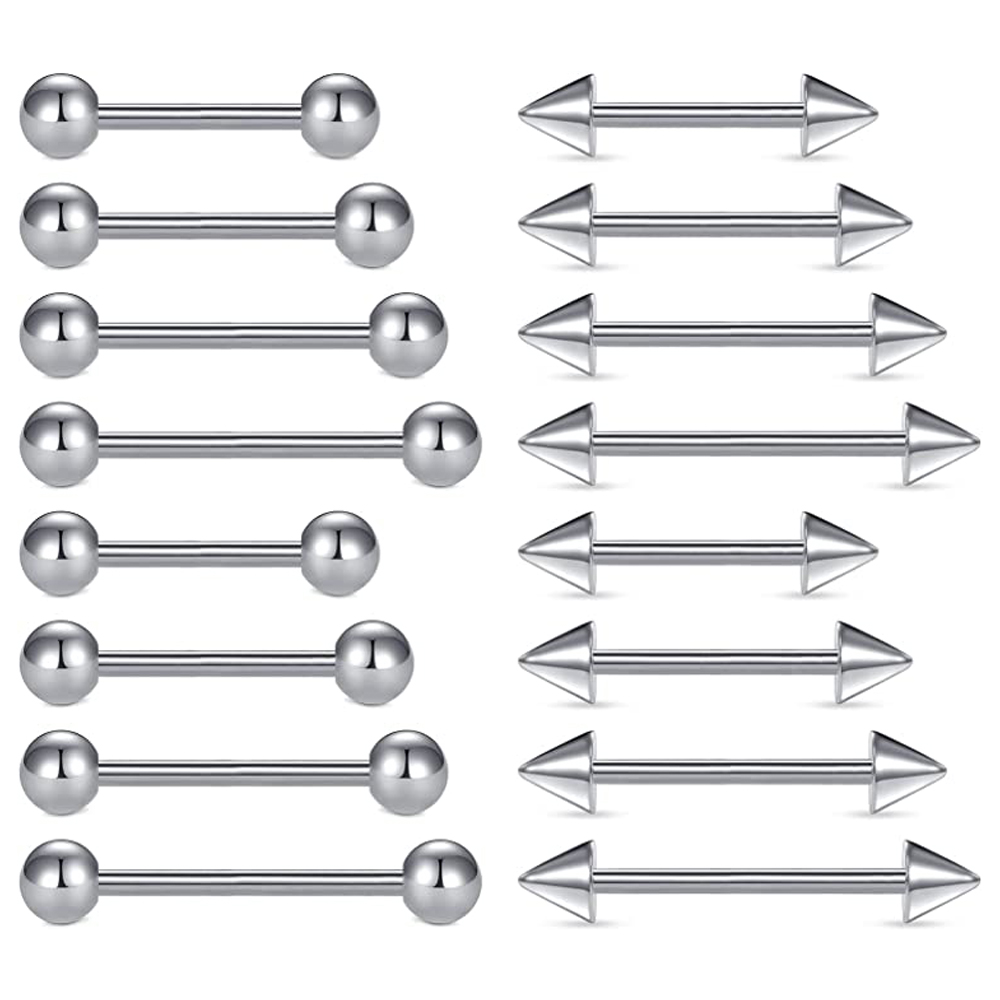 16pcs 14G Stainless Steel Nipp - Tongue Barbell Straight recension och pris