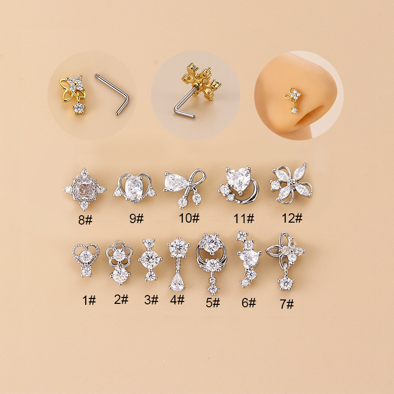 20G L-Shaped Cubic Zircon Nose - Body Jewelry Surgical Steel recension och pris