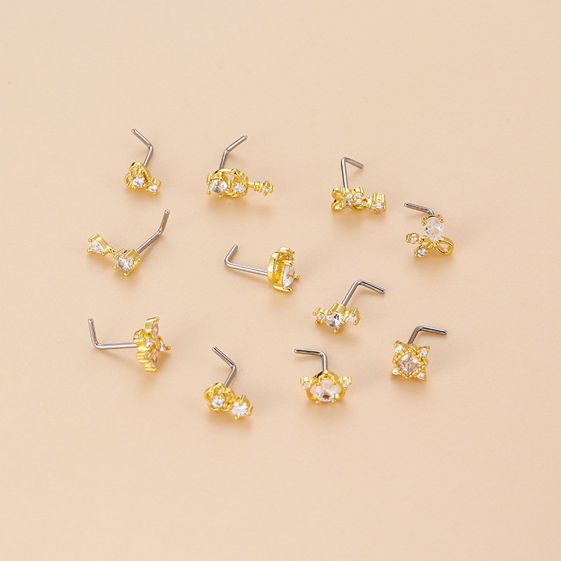 20G L-Shaped Cubic Zircon Nose - Body Jewelry Surgical Steel recension och pris