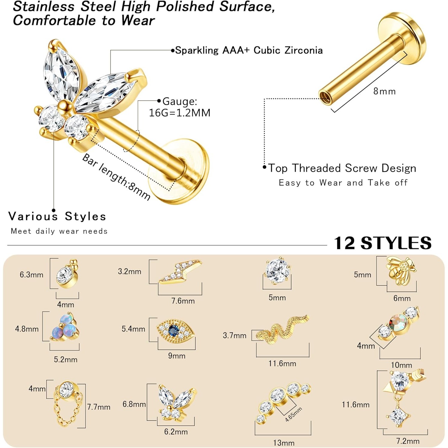 Bobisty 1Pc Cartilage Earrings - Body Jewelry Surgical Steel recension och pris