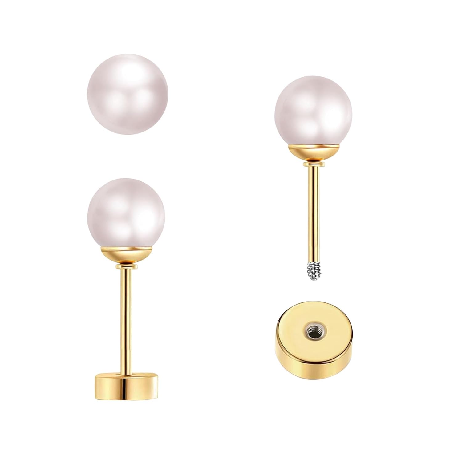 3 Pairs Tiny Pearl Stud Earrin - Body Jewelry Surgical Steel recension och pris