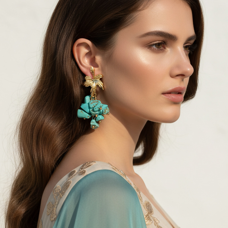 Vintage Gold Plated Leaf Dangl - Cluster Stud Ear recension och pris