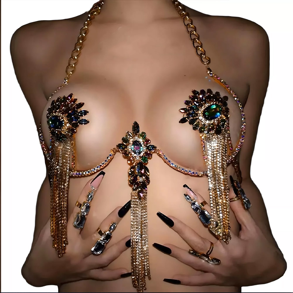 Sexy Tassel Color Crystal Ches - Body Jewelry Nipple Chain recension och pris
