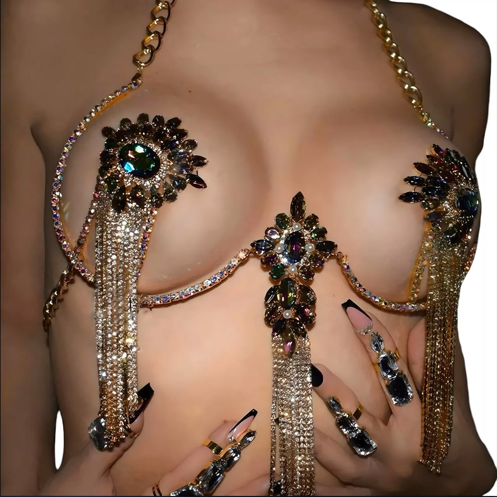Sexy Tassel Color Crystal Ches - Body Jewelry Nipple Chain recension och pris