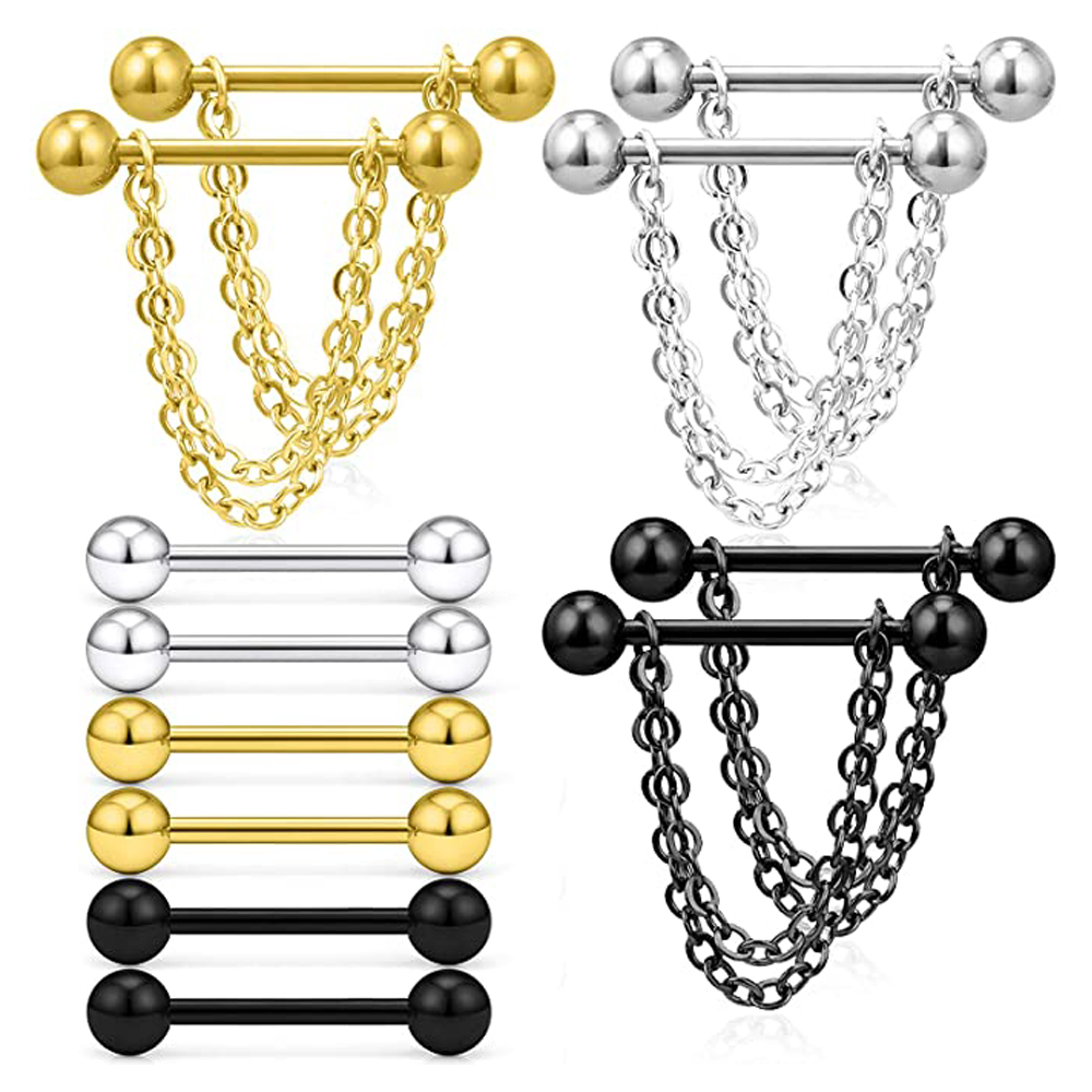 6 Pairs Nipple Rings 14G Surgi - Body Jewelry Nipple Chain recension och pris